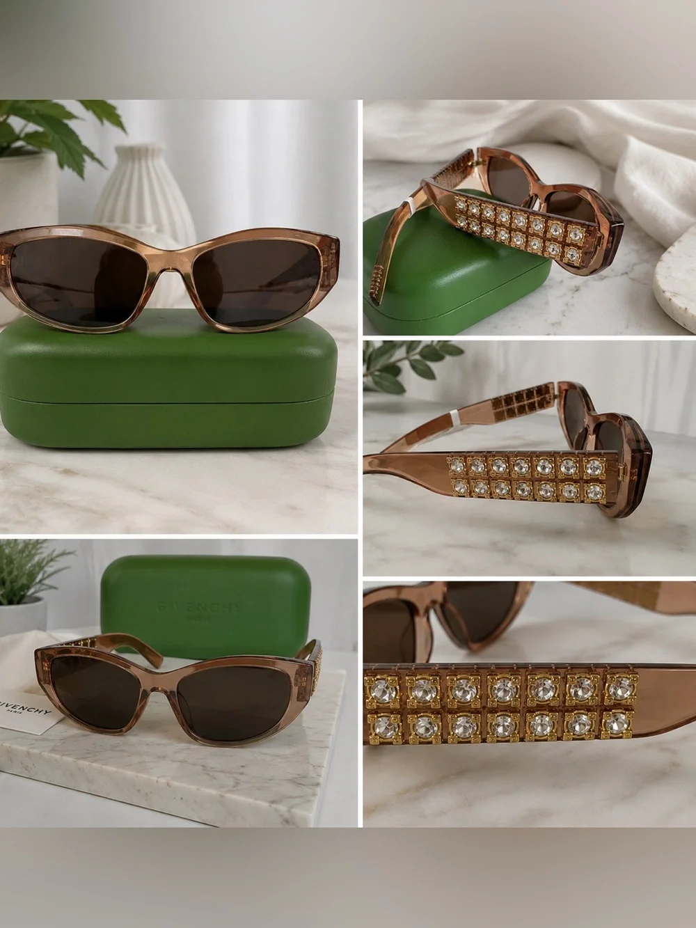 Givenchy Brown Crystal-Embellished Cat-Eye Sunglasses